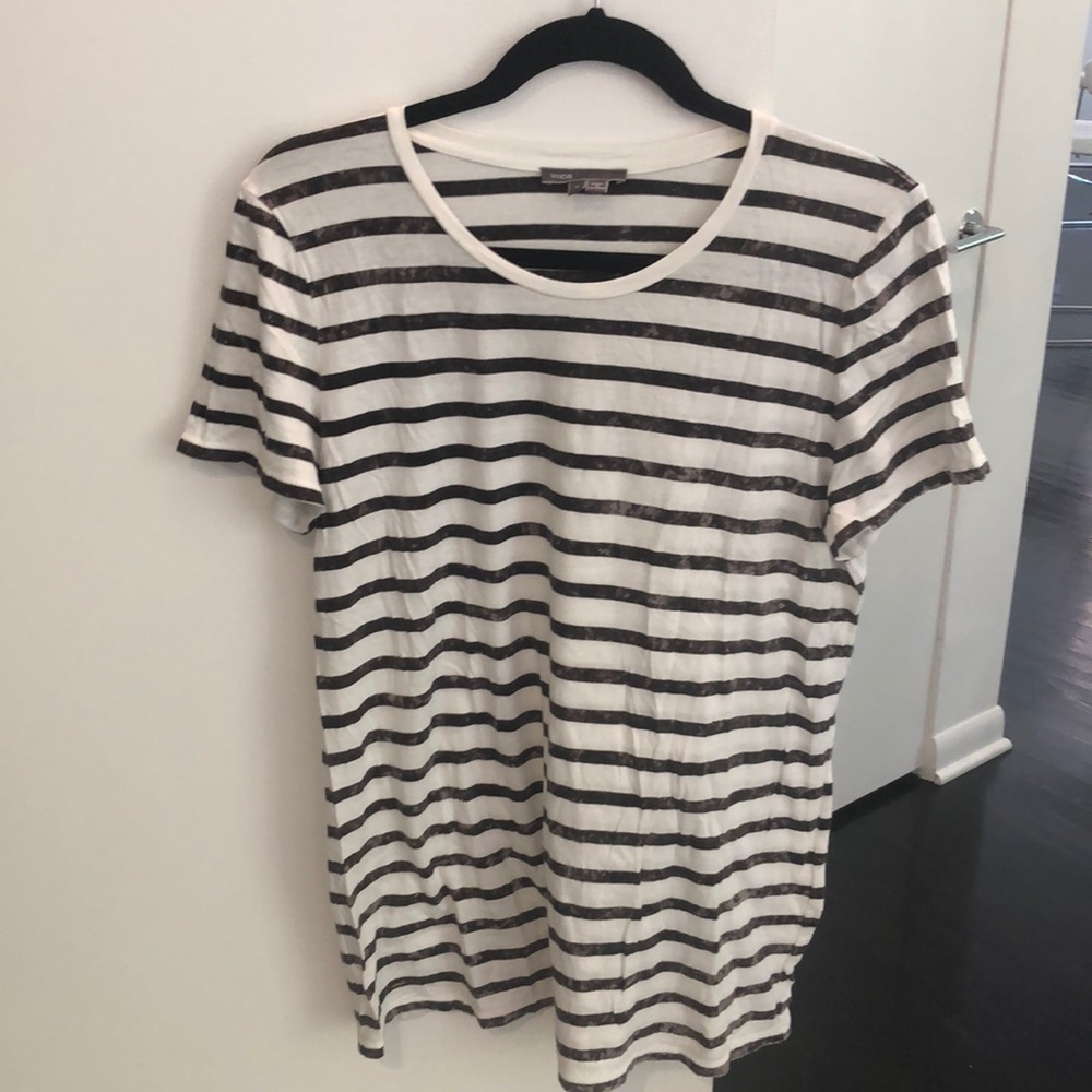 Vince Black/White stripe crew neck t-shirt, size L